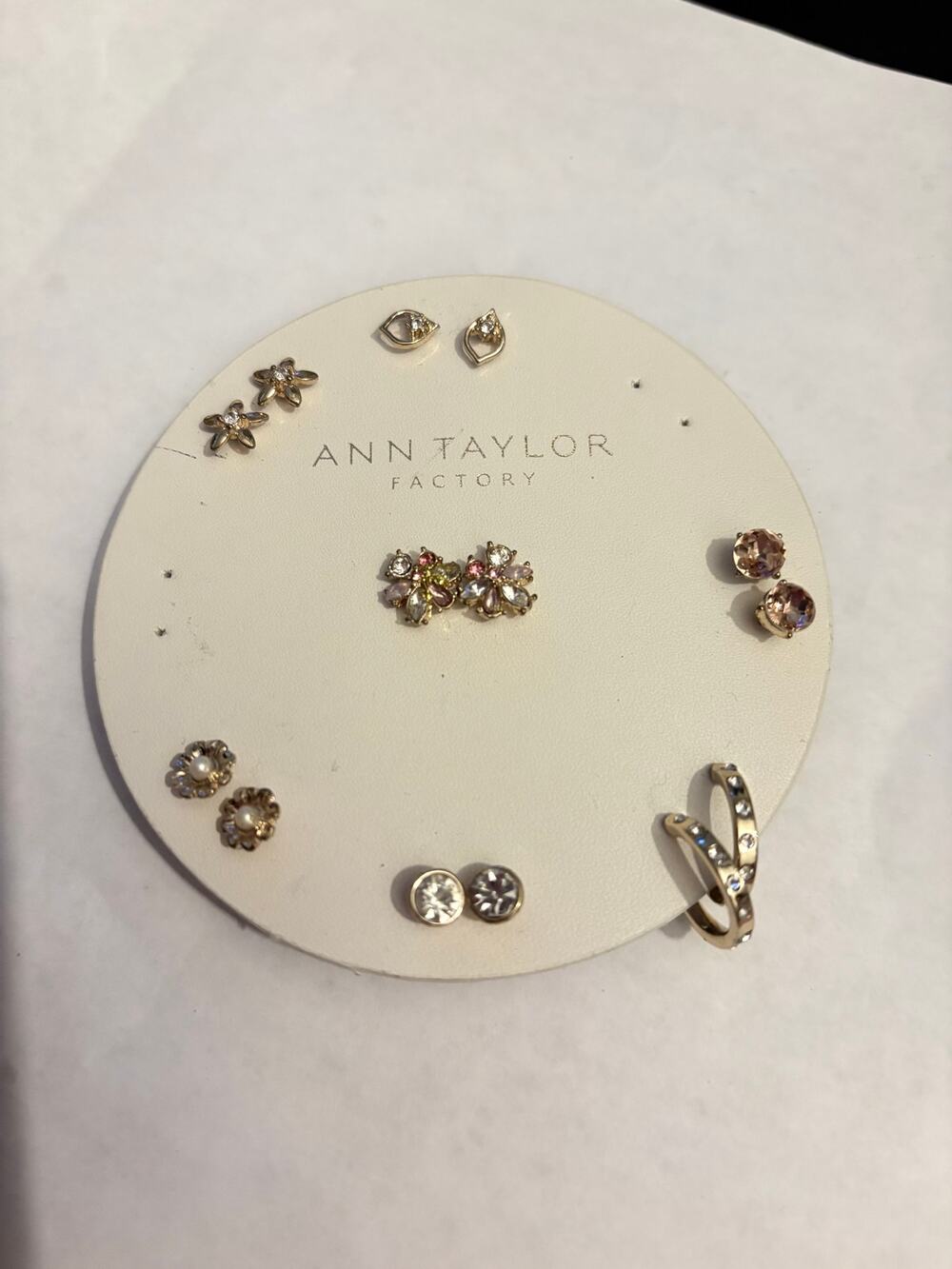 Ann Taylor Factory 7 Pair Earrings Set Gold Tone Crystal NWT